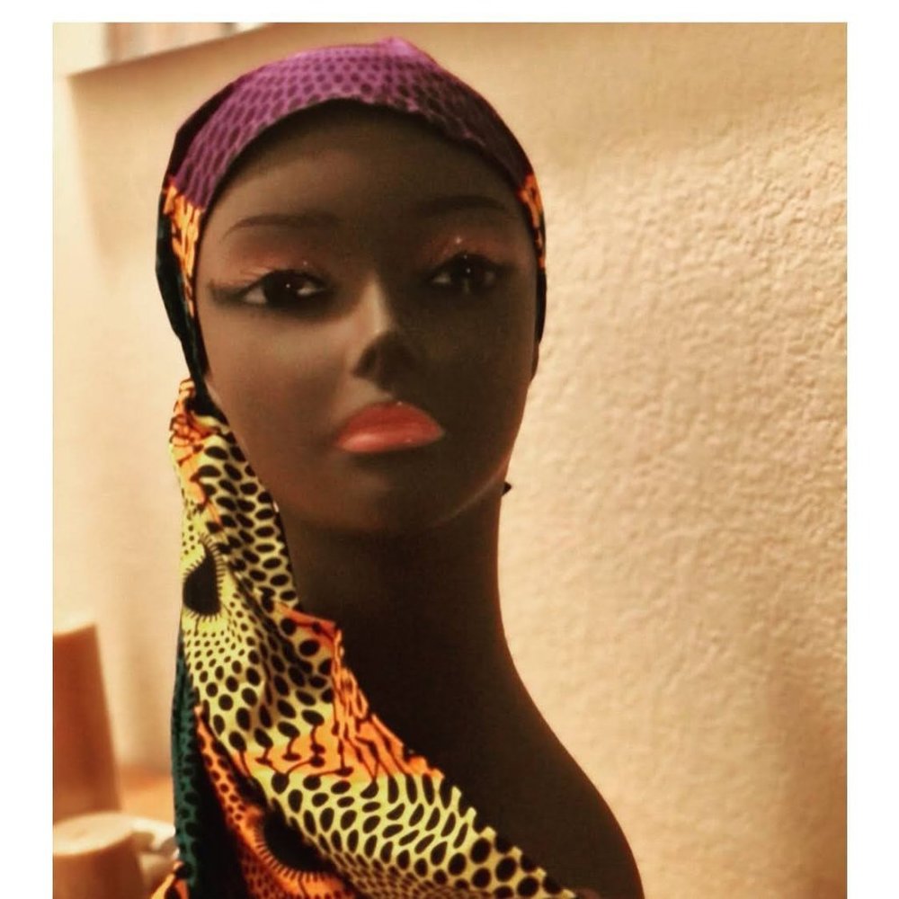 Ankara Head Wrap with Orange Purple Yellow  Black Polka Dot